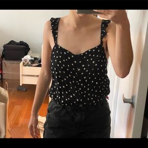 Madewell black polka dot ruffle top!